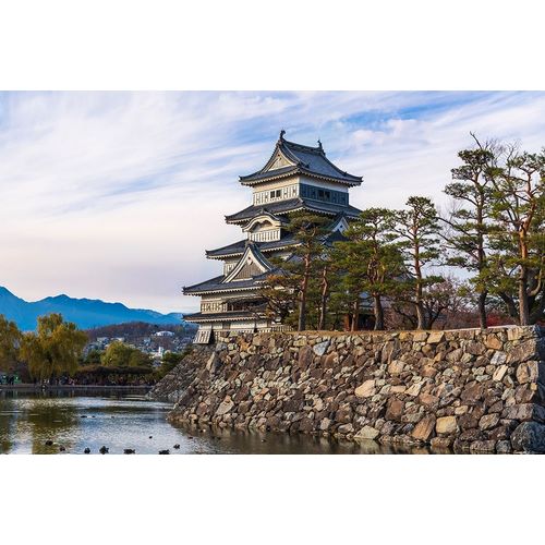 Closeup of the Matsumoto Castle in the golden light of the evening sun-Japan